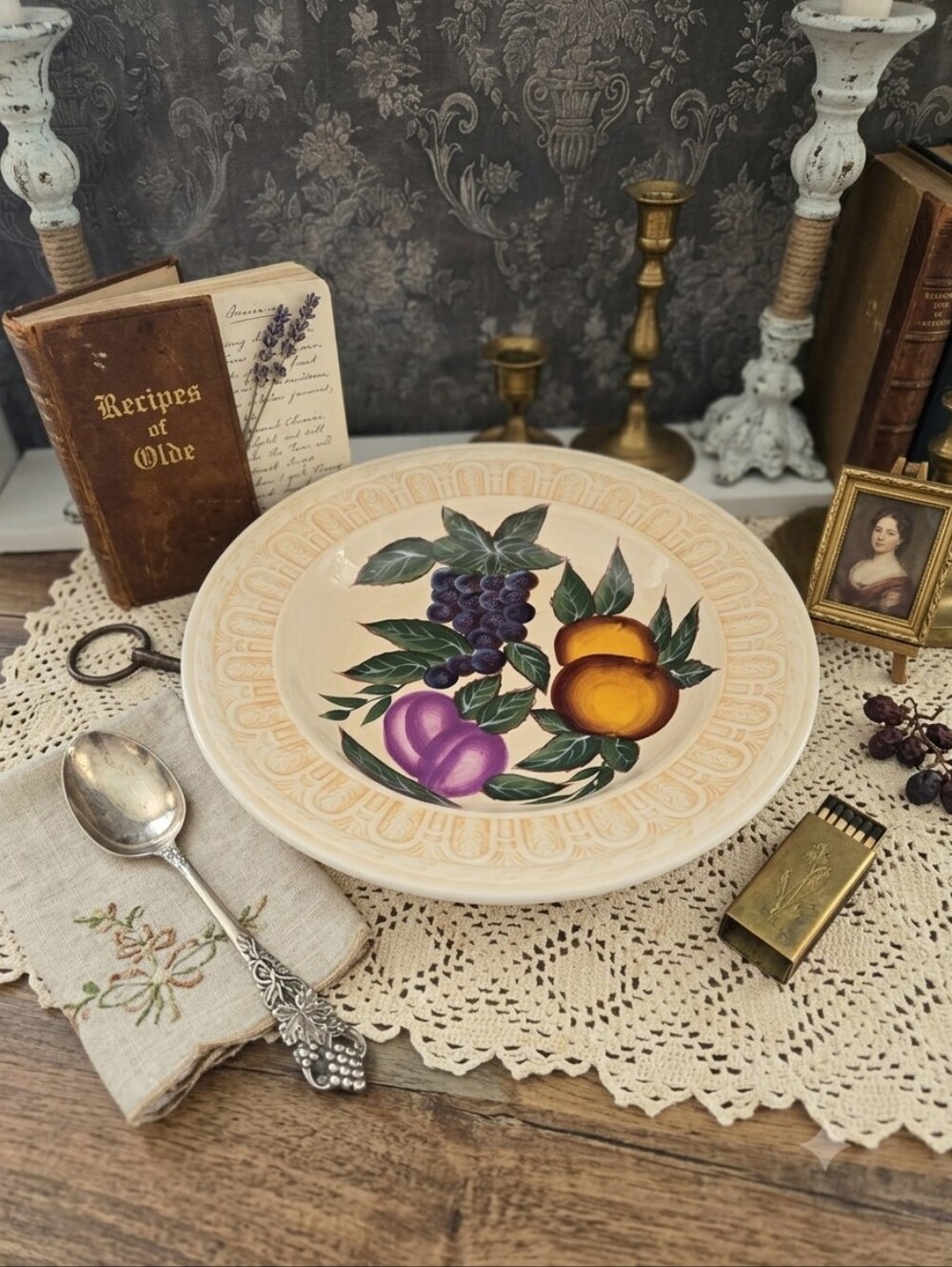 Vintage Hand-Painted Fruit Serving Bowl | Cottagecore Farmhouse Decor